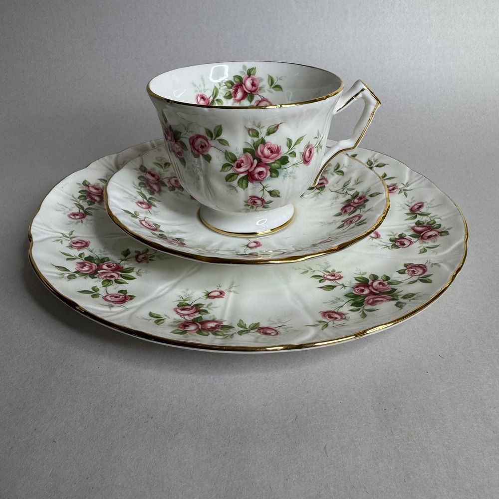 Aynsley Grotto Rose 185 Fine Bone China Tea Cup Saucer and Plate Trio England